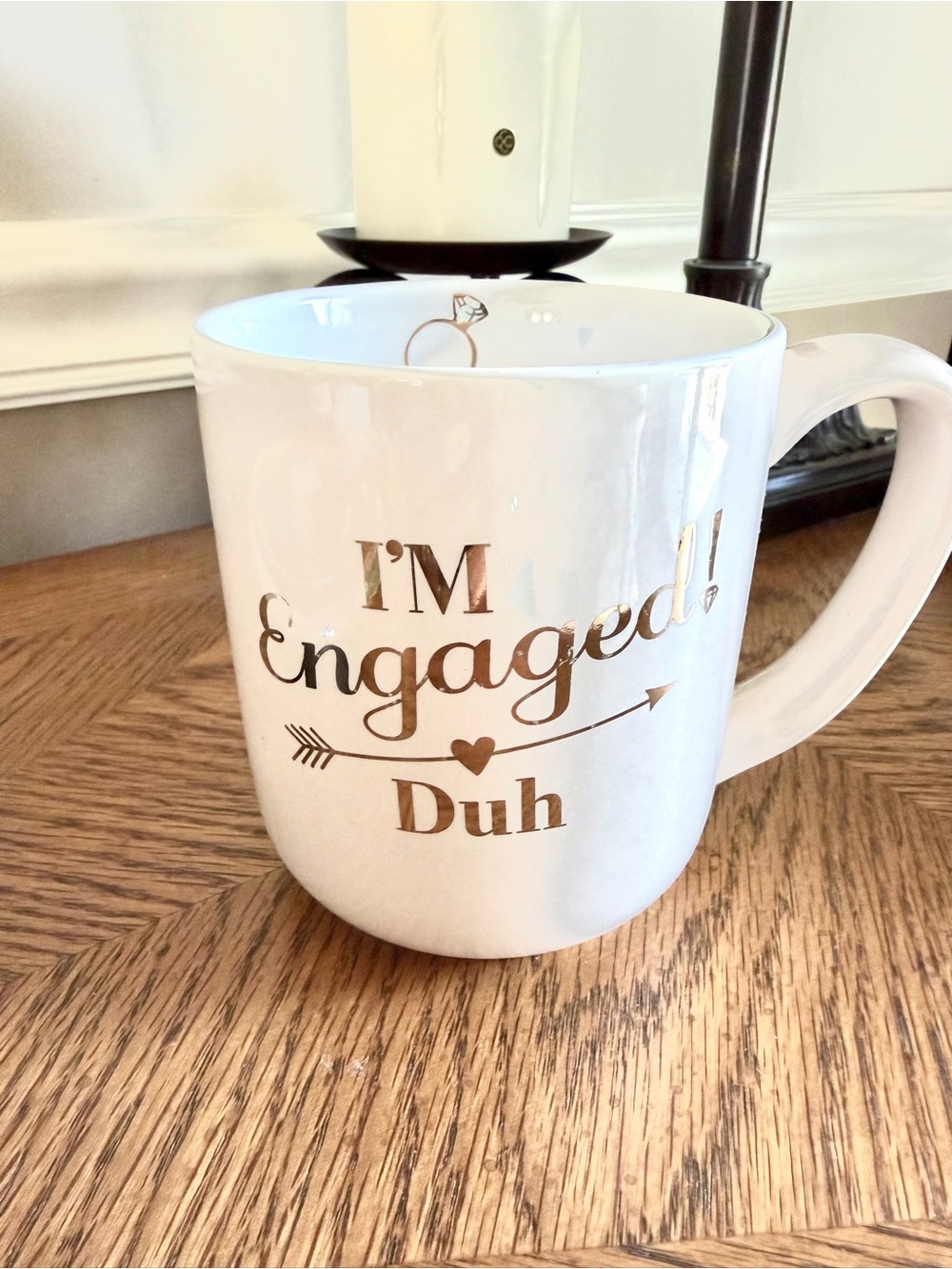 10 Strawberry Street White Ceramic cup mug with I’M ENGAGED DUH! Ring